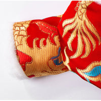 HKM-7628989 Lunar New Year Dragon Brocade Dog Jumpsuit with Faux Fur Trim for Warmth and Comfort