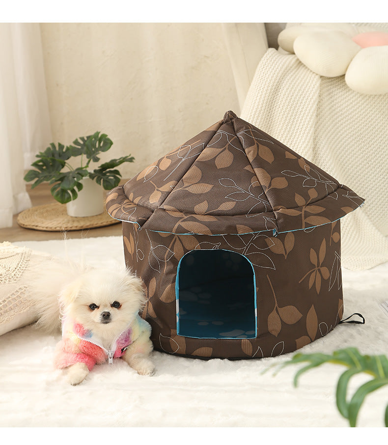 HKM-7629245 Outdoor Waterproof Pet Nest - Cold Proof Tent for Cats and Small Animals, Available in Camouflage Green, Deciduous Brown, Black Paw Print, Size M and L