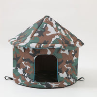HKM-7629245 Outdoor Waterproof Pet Nest - Cold Proof Tent for Cats and Small Animals, Available in Camouflage Green, Deciduous Brown, Black Paw Print, Size M and L