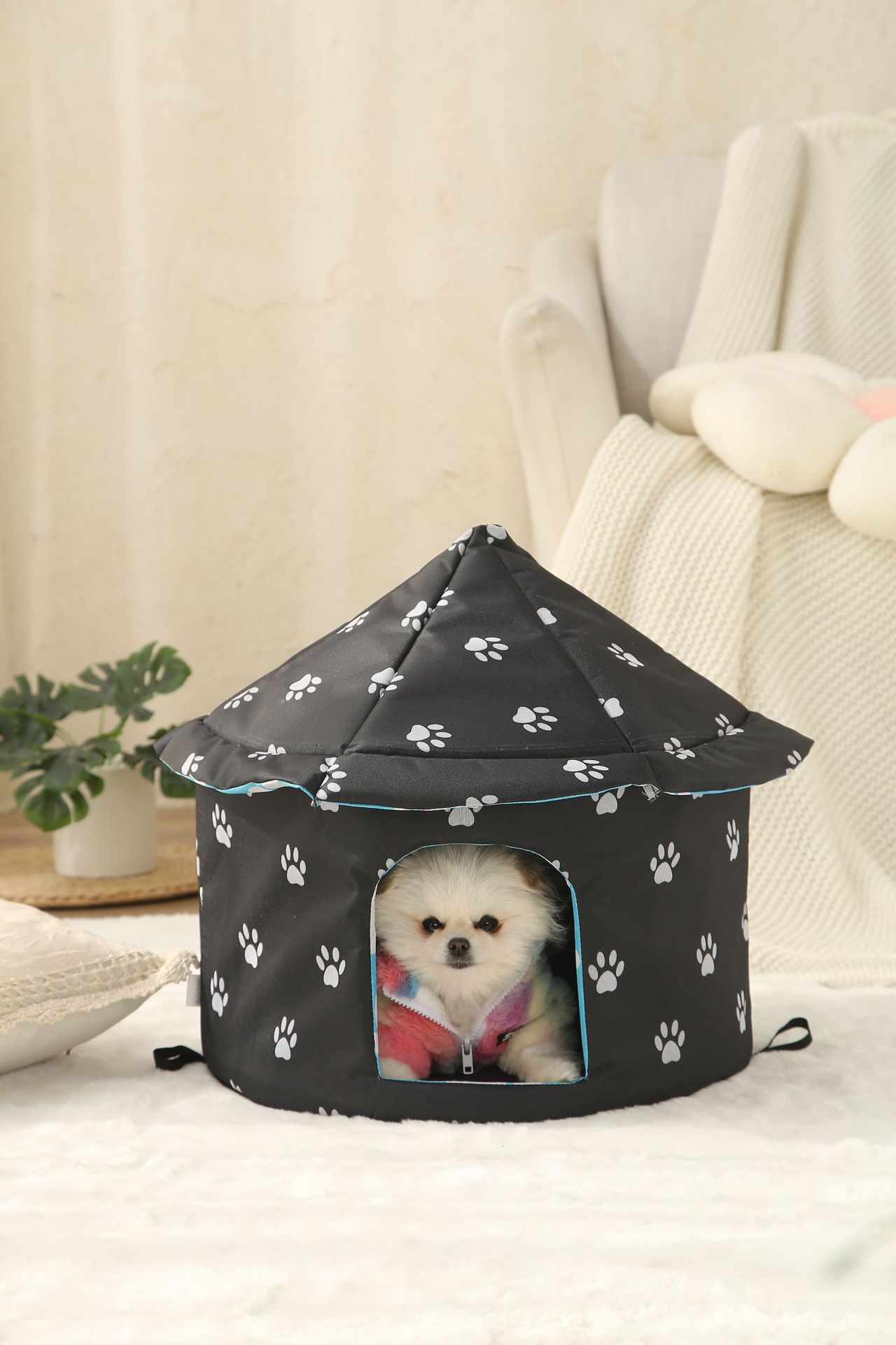 HKM-7629245 Outdoor Waterproof Pet Nest - Cold Proof Tent for Cats and Small Animals, Available in Camouflage Green, Deciduous Brown, Black Paw Print, Size M and L