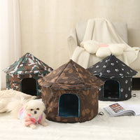 HKM-7629245 Outdoor Waterproof Pet Nest - Cold Proof Tent for Cats and Small Animals, Available in Camouflage Green, Deciduous Brown, Black Paw Print, Size M and L