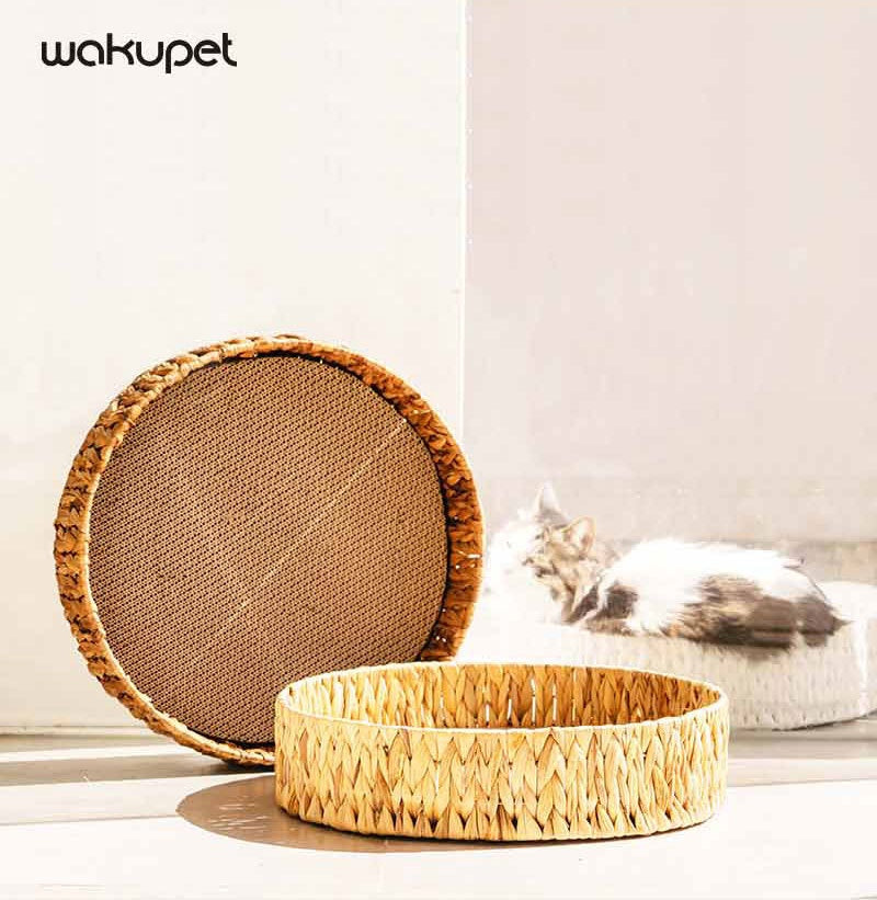 HKM-7630397 Warm Rattan Cat Nest with Cotton Cushion for Comfortable Scratching and Resting