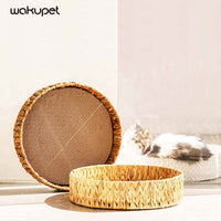 HKM-7630397 Warm Rattan Cat Nest with Cotton Cushion for Comfortable Scratching and Resting