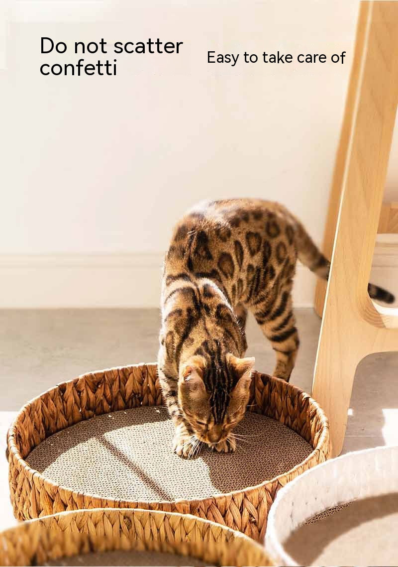 HKM-7630397 Warm Rattan Cat Nest with Cotton Cushion for Comfortable Scratching and Resting