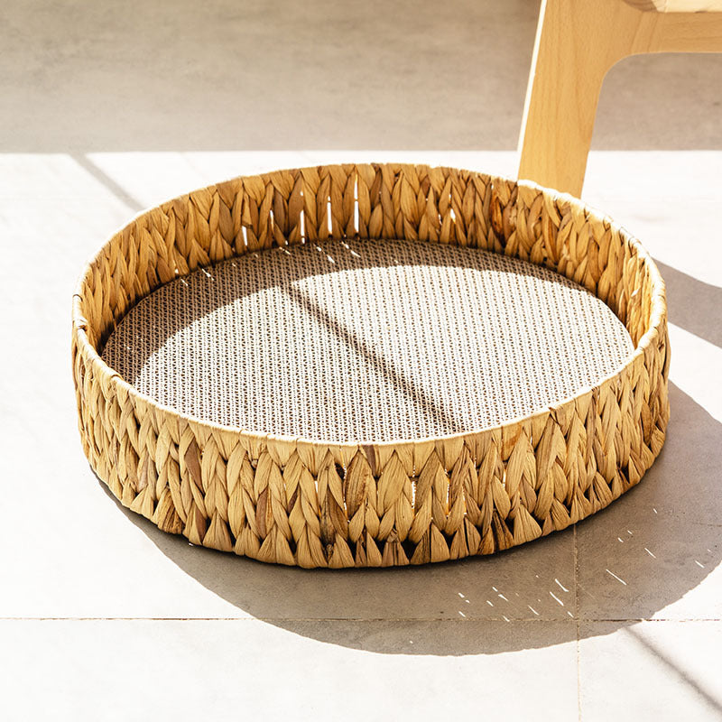 HKM-7630397 Warm Rattan Cat Nest with Cotton Cushion for Comfortable Scratching and Resting
