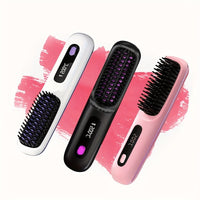 HKM-763091 Portable Cordless Hair Straightening Brush with LED Display, USB Rechargeable, Lightweight Mini Design, Advanced Ionic Technology, Scald Protection