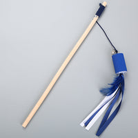 HKM-7631037 Wooden Cat Teaser Wand with Feather and Paper Rope - Fun Interactive Toy, 40cm Long