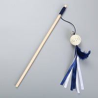 HKM-7631037 Wooden Cat Teaser Wand with Feather and Paper Rope - Fun Interactive Toy, 40cm Long