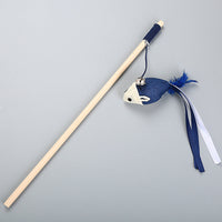 HKM-7631037 Wooden Cat Teaser Wand with Feather and Paper Rope - Fun Interactive Toy, 40cm Long