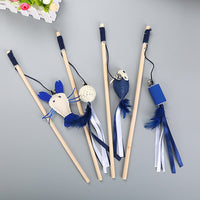 HKM-7631037 Wooden Cat Teaser Wand with Feather and Paper Rope - Fun Interactive Toy, 40cm Long