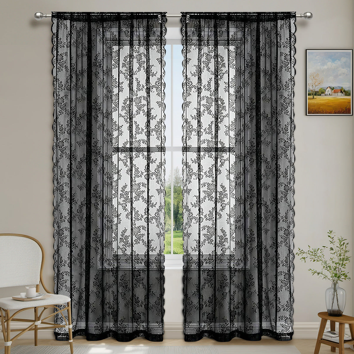 HKM-763219 Lace Half Shade Curtain for Window Treatment in Various Colors and Sizes