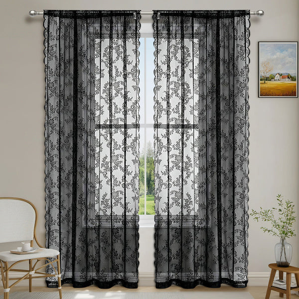 HKM-763219 Lace Half Shade Curtain for Window Treatment in Various Colors and Sizes