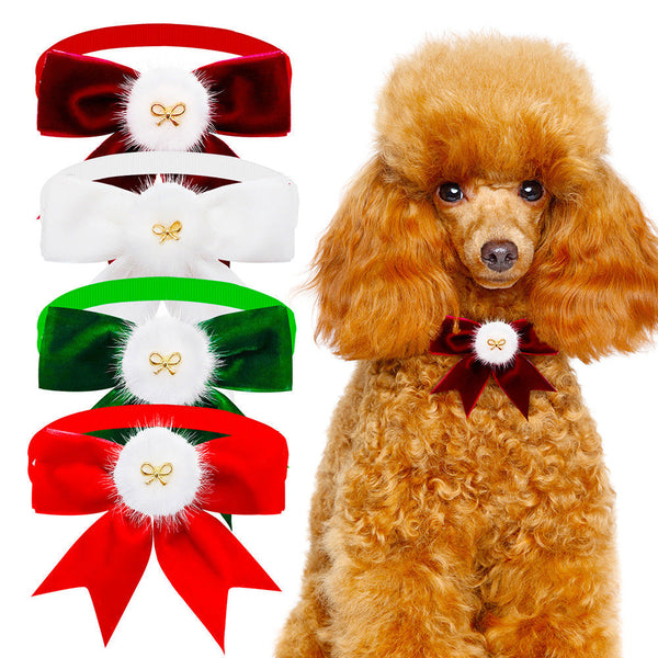 HKM-7632445 Adjustable Solid Color Suede Bow Tie for Pets - Available in Dark Red, Red, Green, and White