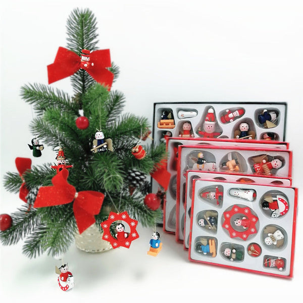 HKM-763283 Wooden Christmas Tree Ornaments - Set of Small Decorative Pieces for Holiday Cheer