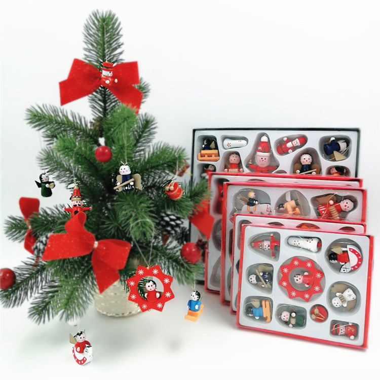 HKM-763283 Wooden Christmas Tree Ornaments - Set of Small Decorative Pieces for Holiday Cheer