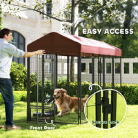 HKM-7633853 Outdoor Dog Kennel with Waterproof Canopy for Small and Medium Dogs - Heavy-Duty Metal Construction, Dual Access Doors