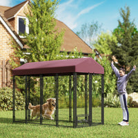 HKM-7633853 Outdoor Dog Kennel with Waterproof Canopy for Small and Medium Dogs - Heavy-Duty Metal Construction, Dual Access Doors