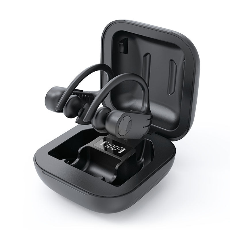 HKM-763411 Wireless Bluetooth 5.0 LED Digital Display Stereo Headset - Dual Ear Hanging Design