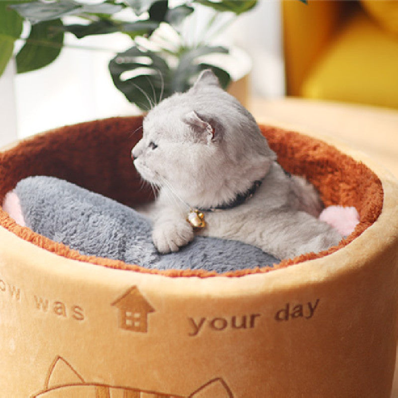 HKM-7634237 Cozy Round Plush Pet Nest for Cats and Small Dogs - Autumn & Winter Design