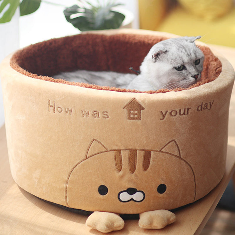 HKM-7634237 Cozy Round Plush Pet Nest for Cats and Small Dogs - Autumn & Winter Design