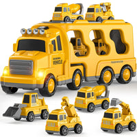 HKM-763475 5-in-1 Friction Die Cast Construction Truck Carrier Model for Kids Ages 2-13