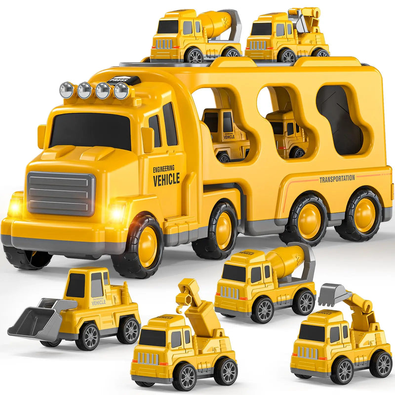 HKM-763475 5-in-1 Friction Die Cast Construction Truck Carrier Model for Kids Ages 2-13