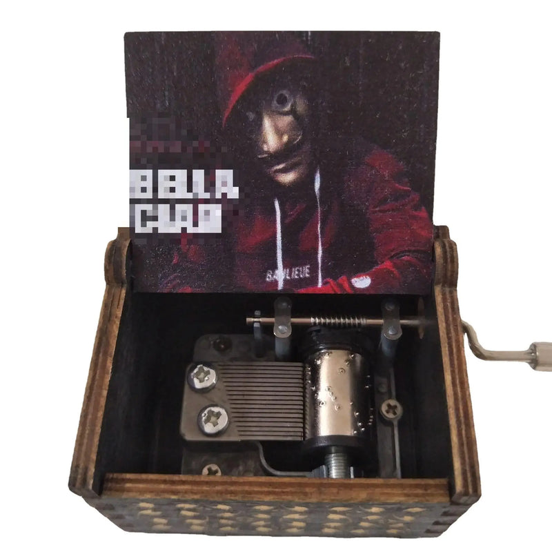 HKM-763667 Antique Carved Wooden Music Box for Kids - Hand Crank Bella Ciao Tune