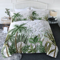 HKM-763667 Coconut and Banana Leaf Pattern Microfiber Duvet Cover Set for Double Bed, Includes Comforter and Pillowcases
