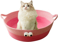 HKM-7637437 Woven Cotton Rope Cat Bed - Round Indoor Nest for Cats, Kittens, and Small Dogs, Washable and Scratch Resistant