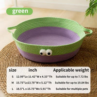 HKM-7637437 Woven Cotton Rope Cat Bed - Round Indoor Nest for Cats, Kittens, and Small Dogs, Washable and Scratch Resistant