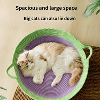 HKM-7637437 Woven Cotton Rope Cat Bed - Round Indoor Nest for Cats, Kittens, and Small Dogs, Washable and Scratch Resistant