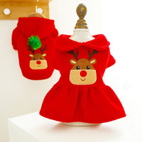 HKM-7638333 Festive Christmas Elk Couples Dress Hoodie for Pets - Casual Skirt Style