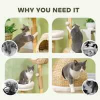HKM-7639613 Cream White Cat Tree with Wooden Scratching Posts, Cat Condo, Beds, and Toy Balls for Indoor Cats
