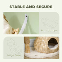 HKM-7639613 Cream White Cat Tree with Wooden Scratching Posts, Cat Condo, Beds, and Toy Balls for Indoor Cats