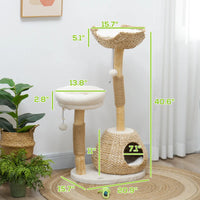 HKM-7639613 Cream White Cat Tree with Wooden Scratching Posts, Cat Condo, Beds, and Toy Balls for Indoor Cats
