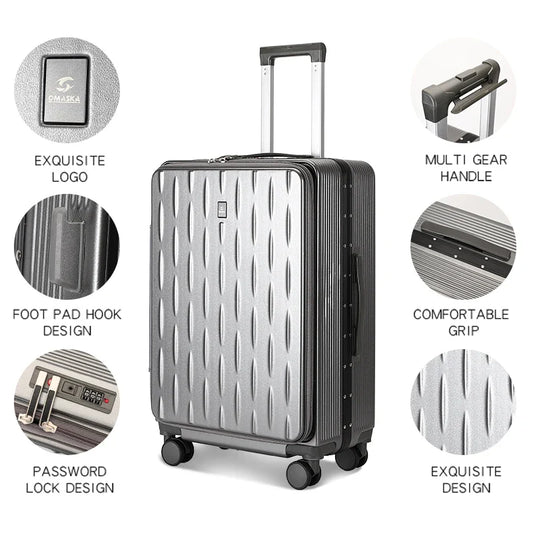HKM-764051 Stylish Hard Shell PC Trolley Suitcases in 20, 24, and 28 Inch Sizes for Business Travel