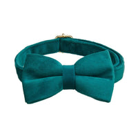 HKM-7643709 Peacock Blue Velvet Pet Collar with Bow and Leash Set, Adjustable Sizes S-XL, Casual Winter Style