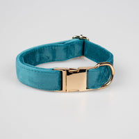 HKM-7643709 Peacock Blue Velvet Pet Collar with Bow and Leash Set, Adjustable Sizes S-XL, Casual Winter Style