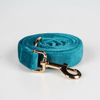 HKM-7643709 Peacock Blue Velvet Pet Collar with Bow and Leash Set, Adjustable Sizes S-XL, Casual Winter Style