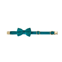 HKM-7643709 Peacock Blue Velvet Pet Collar with Bow and Leash Set, Adjustable Sizes S-XL, Casual Winter Style