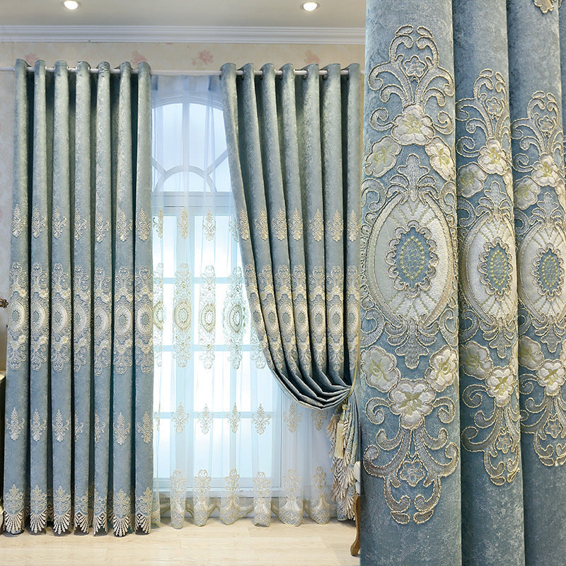 HKM-764371 Elegant European Classical Embroidered Curtains for Living Room and Bedroom – High Shading 70%-90%