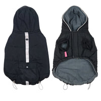 HKM-7644093 Reflective Black Cotton Dog Coat for Winter - Available in Multiple Sizes