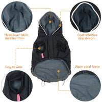 HKM-7644093 Reflective Black Cotton Dog Coat for Winter - Available in Multiple Sizes
