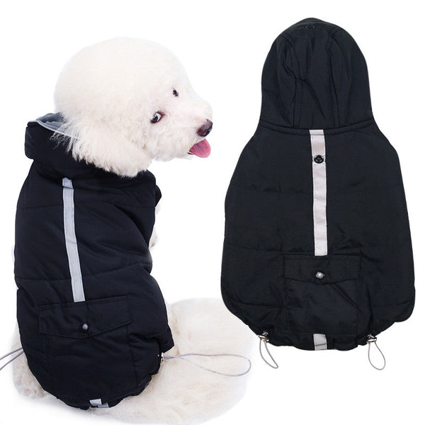 HKM-7644093 Reflective Black Cotton Dog Coat for Winter - Available in Multiple Sizes
