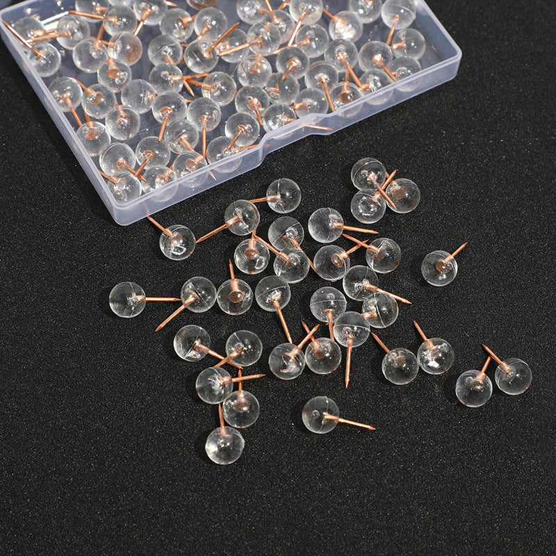 HKM-764499 Transparent Round Ball Push Pins - 100 pcs in Rose Gold, Gold, Silver Options for Office & Craft Use