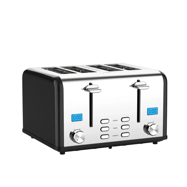 HKM-764563 Stainless Steel Electric 4-Slice Bread Toaster with LCD Display for Home Kitchen
