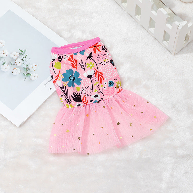 HKM-7646269 Cute Pet Skirt Dress in Pink Rainbow, Floral, and Butterfly Designs for Dogs