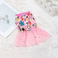 HKM-7646269 Cute Pet Skirt Dress in Pink Rainbow, Floral, and Butterfly Designs for Dogs