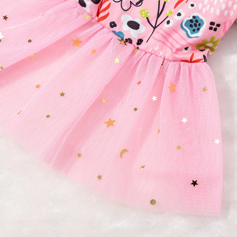 HKM-7646269 Cute Pet Skirt Dress in Pink Rainbow, Floral, and Butterfly Designs for Dogs