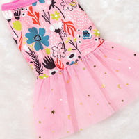 HKM-7646269 Cute Pet Skirt Dress in Pink Rainbow, Floral, and Butterfly Designs for Dogs